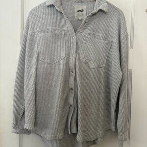 Aerie Waffle Knit Gray Button Down Shirt Size Small